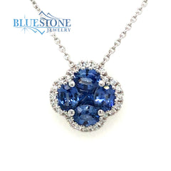 18 Karat White Gold Pendant with 5 Various Shaped Cornflower Blue Tone