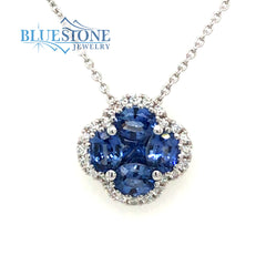 18 Karat White Gold Pendant with 5 Various Shaped Cornflower Blue Tone