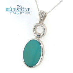 Sterling Silver Rhodium Plated Pendant with and One Oval Natural Turqu