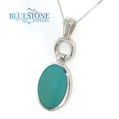 Sterling Silver Rhodium Plated Pendant with and One Oval Natural Turqu