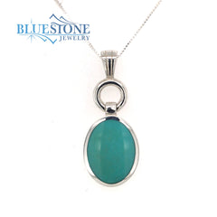 Sterling Silver Rhodium Plated Pendant with and One Oval Natural Turqu