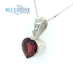 Sterling Silver Garnet Heart Pendant -18" Chain