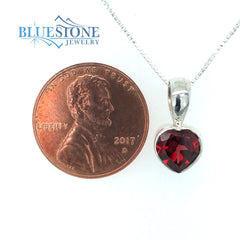 Sterling Silver Garnet Heart Pendant -18" Chain