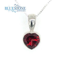 Sterling Silver Garnet Heart Pendant -18" Chain