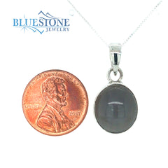 Sterling Silver Rhodium Plated Pendant Featuring One Grey Toned Oval C