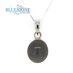 Sterling Silver Rhodium Plated Pendant Featuring One Grey Toned Oval C