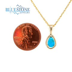 14 Karat Yellow Gold Pendant with One 8mm x 5mm Pear Cut Natural Turqu