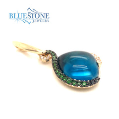 14 Karat Yellow Gold Pendant with One 8.38 Carat Cabochon London Blue