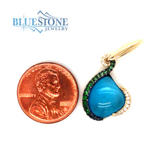 14 Karat Yellow Gold Pendant with One 8.38 Carat Cabochon London Blue