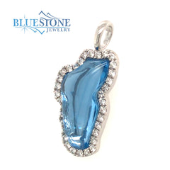 Large 14KWG Diamond Outline Pendant w/ Hydro Topaz