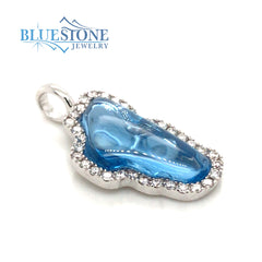 Large 14KWG Diamond Outline Pendant w/ Hydro Topaz