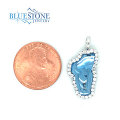 Large 14KWG Diamond Outline Pendant w/ Hydro Topaz