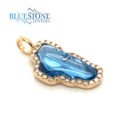 Large 14KYG Lake Tahoe Diamond Pendant w/ Hydro Topaz