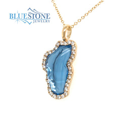 Large 14KYG Lake Tahoe Diamond Pendant w/ Hydro Topaz