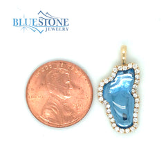 Large 14KYG Lake Tahoe Diamond Pendant w/ Hydro Topaz
