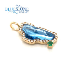 Large 14KYG Lake Tahoe Diamond Outline Pendant w/ Hydro Topaz & Emerald
