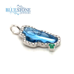 Large 14KWG Diamond Outline Pendant w/ Hydro Topaz & Emerald