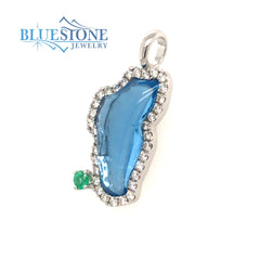 Large 14KWG Diamond Outline Pendant w/ Hydro Topaz & Emerald