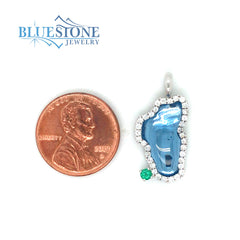 Large 14KWG Diamond Outline Pendant w/ Hydro Topaz & Emerald