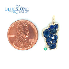 Medium 14K Yellow Gold Lake Tahoe Pendant with Sapphires and Diamonds