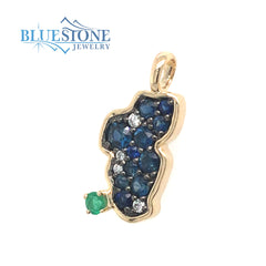 Small 14KYG Pendant w/ Sapphires, Diamonds & Emerald