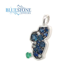 Small 14 Karat White Gold Lake Tahoe Pendant with 11 Blue Sapphires at
