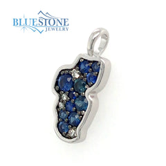 Small 14 Karat White Gold Lake Tahoe Pendant with 11 Blue Sapphires at
