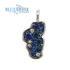 Small 14 Karat White Gold Lake Tahoe Pendant with 11 Blue Sapphires at