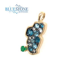 Small 14KYG Pendant w/ Blue Topazes, Diamonds & Emerald