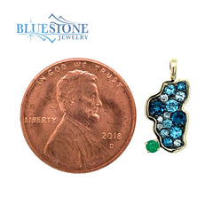 Small 14KYG Pendant w/ Blue Topazes, Diamonds & Emerald
