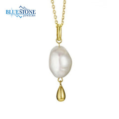 14 Karat Yellow Gold Plated Sterling Silver Pendant with One Freshwate