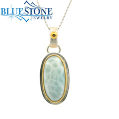 Silver &  Gold Pendant with Larimar- 18"