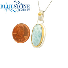 Silver &  Gold Pendant with Larimar- 18"