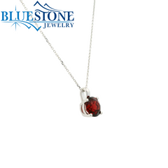 14 Karat White Gold Pendant with One 6mm Round Garnet Gemstone at 1.17