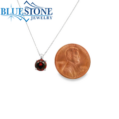 14 Karat White Gold Pendant with One 6mm Round Garnet Gemstone at 1.17