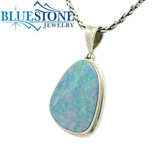 Large Sterling Silver Large Pendant with One Australian Opal on a Hand