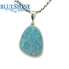 Large Sterling Silver Large Pendant with One Australian Opal on a Hand