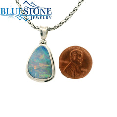 Medium Sterling Silver Pendant with One Australian Opal. Pendant Measu
