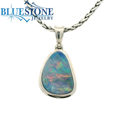 Medium Sterling Silver Pendant with One Australian Opal. Pendant Measu