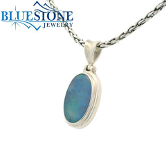 Small/Medium Sterling Silver Pendant with One Australian Opal. Pendant
