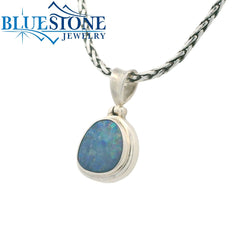 Small Sterling Silver Pendant with One Australian Opal. Pendant Measur