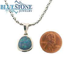 Small Sterling Silver Pendant with One Australian Opal. Pendant Measur