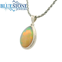 Large Sterling Silver Pendant with One 1.25" x 0.75" Teardrop Cut Ethi