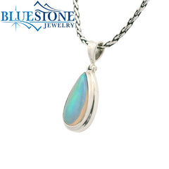 Medium Sterling Silver Pendant with One 1.25" x 0.5" Teardrop Cut Ethi