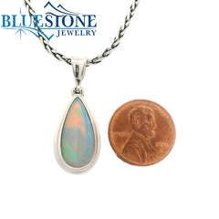 Medium Sterling Silver Pendant with One 1.25" x 0.5" Teardrop Cut Ethi