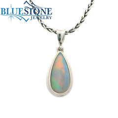 Medium Sterling Silver Pendant with One 1.25" x 0.5" Teardrop Cut Ethi