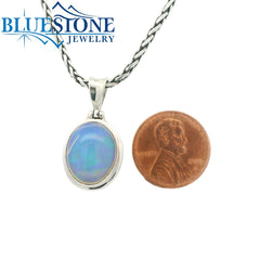 Medium Sterling Silver Pendant with One 1.25" x 0.65" Oval Cut Ethiopi