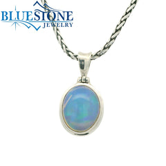 Medium Sterling Silver Pendant with One 1.25" x 0.65" Oval Cut Ethiopi