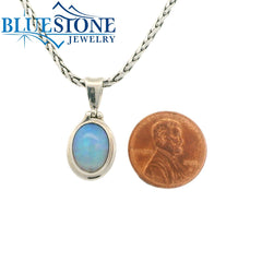 Small Sterling Silver Pendant with One 1" x 0.5" Oval Cut Ethiopian Op