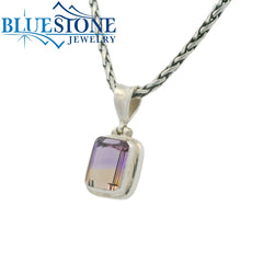 Small Sterling Silver Pendant with One Cushion Cut Ametrine Gemstone.